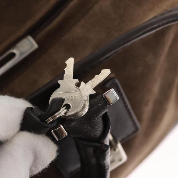 LOEWE Anagram Americana 28 Hand Bag Suede Leather Brown Silver Auth ep12264 - Picture 10 of 16